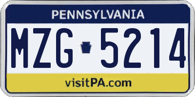 PA license plate MZG5214