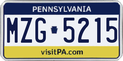 PA license plate MZG5215