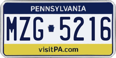 PA license plate MZG5216