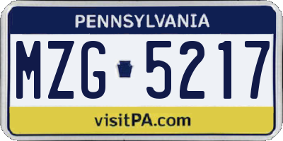 PA license plate MZG5217