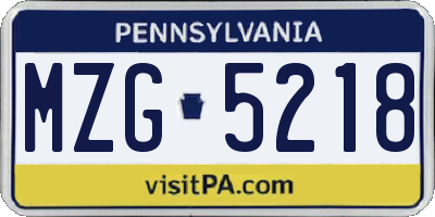 PA license plate MZG5218