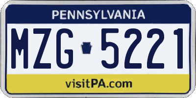 PA license plate MZG5221