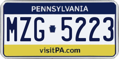 PA license plate MZG5223