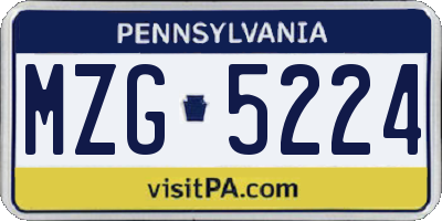 PA license plate MZG5224