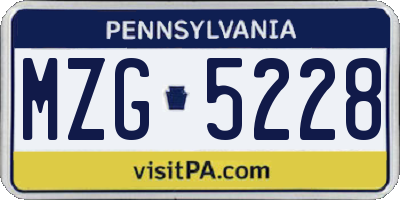 PA license plate MZG5228