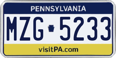 PA license plate MZG5233
