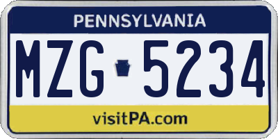 PA license plate MZG5234