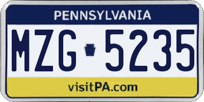 PA license plate MZG5235