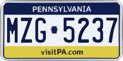 PA license plate MZG5237