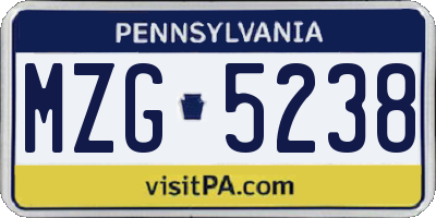 PA license plate MZG5238