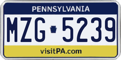 PA license plate MZG5239