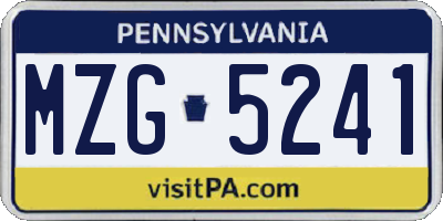 PA license plate MZG5241