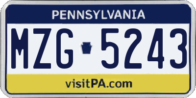 PA license plate MZG5243