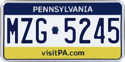 PA license plate MZG5245