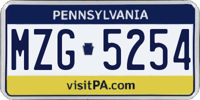 PA license plate MZG5254