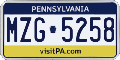 PA license plate MZG5258