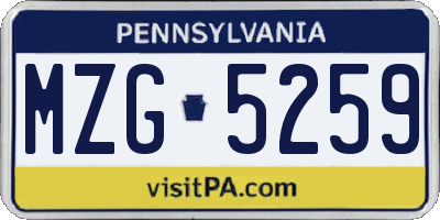 PA license plate MZG5259