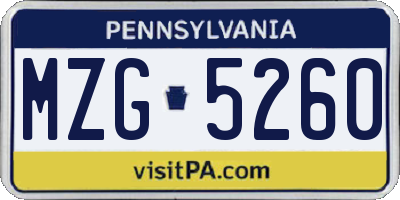PA license plate MZG5260