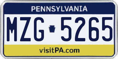 PA license plate MZG5265