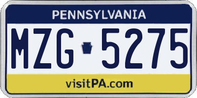 PA license plate MZG5275
