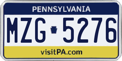 PA license plate MZG5276
