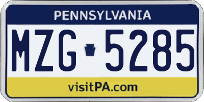 PA license plate MZG5285