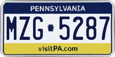 PA license plate MZG5287