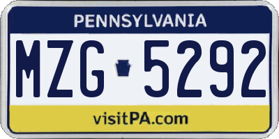 PA license plate MZG5292