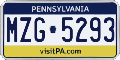 PA license plate MZG5293