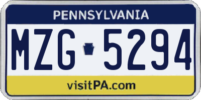 PA license plate MZG5294