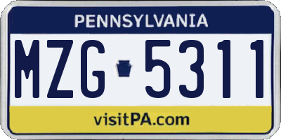 PA license plate MZG5311