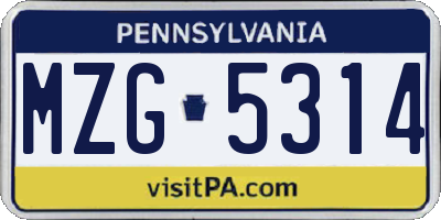 PA license plate MZG5314