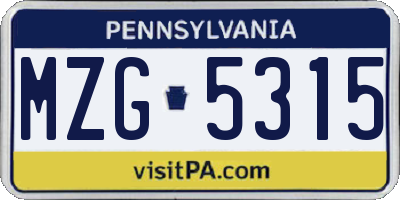 PA license plate MZG5315