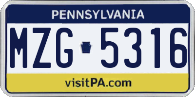 PA license plate MZG5316