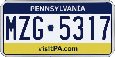PA license plate MZG5317