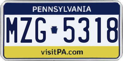 PA license plate MZG5318