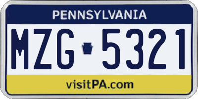 PA license plate MZG5321