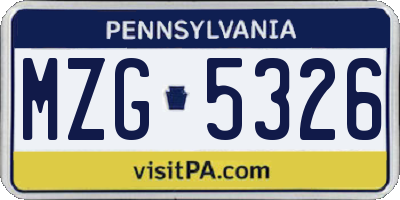 PA license plate MZG5326