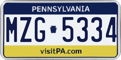 PA license plate MZG5334
