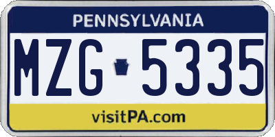 PA license plate MZG5335