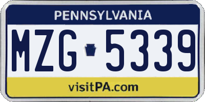 PA license plate MZG5339