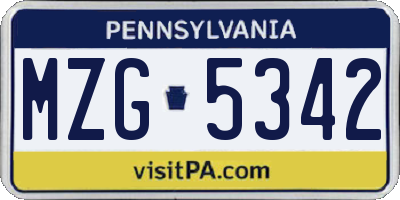 PA license plate MZG5342