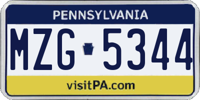 PA license plate MZG5344