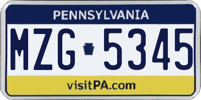 PA license plate MZG5345