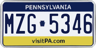 PA license plate MZG5346