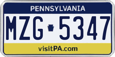 PA license plate MZG5347