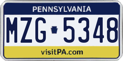 PA license plate MZG5348