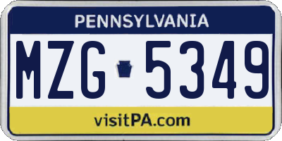 PA license plate MZG5349
