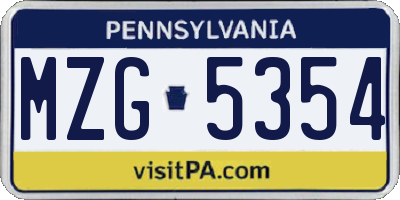PA license plate MZG5354