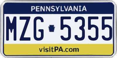 PA license plate MZG5355